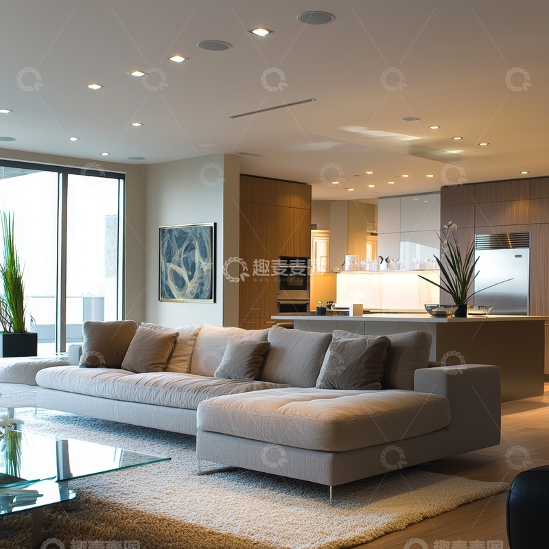 高清大图下载【趣麦麦图】现代简约客厅与开放式厨房设计
