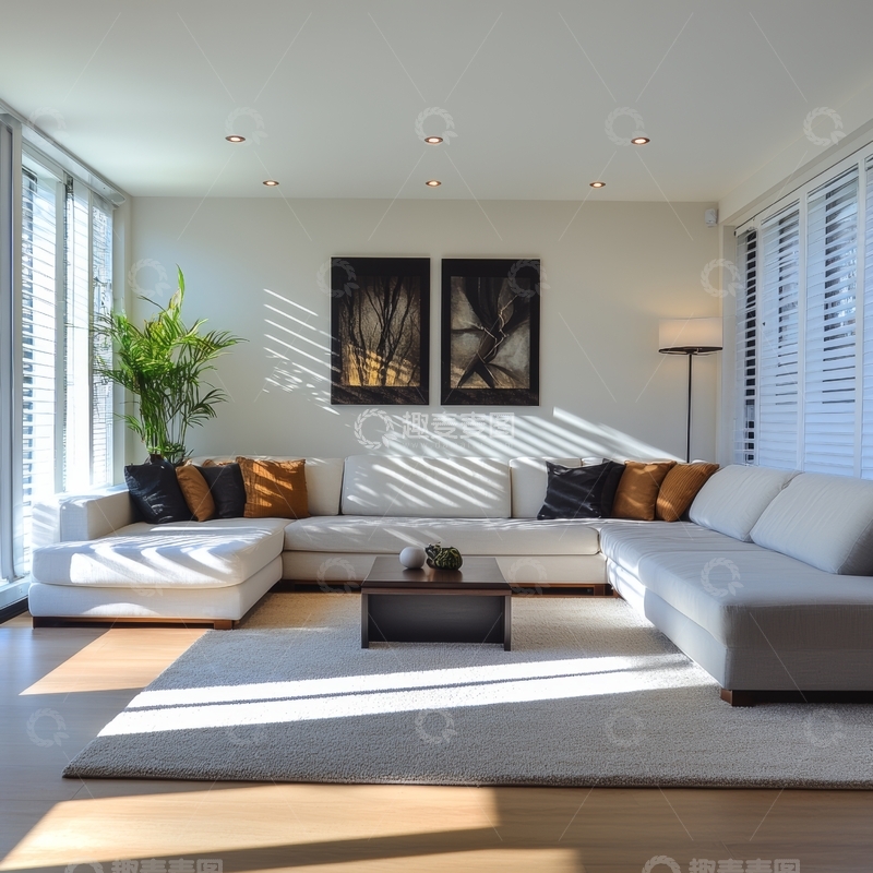 高清大图下载【趣麦麦图】现代简约客厅，阳光洒满空间