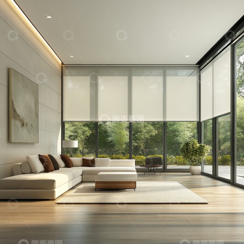 高清大图下载【趣麦麦图】现代简约客厅，大面积落地窗设计