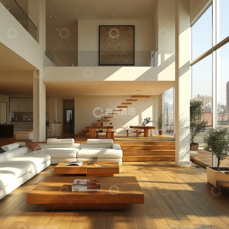 高清大图下载【趣麦麦图】现代简约客厅与开放式厨房设计