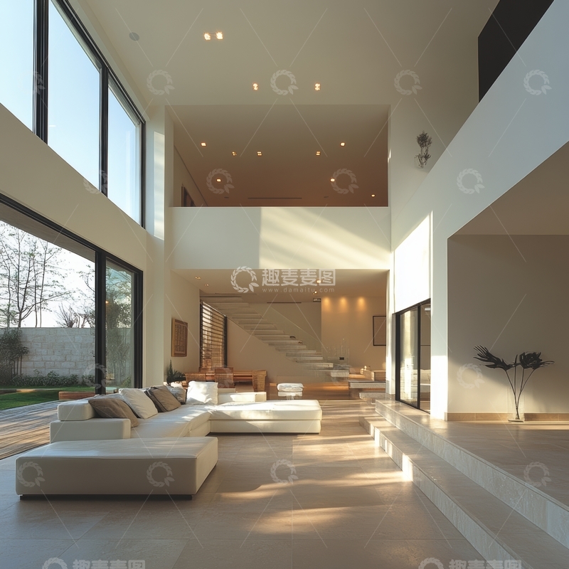 高清大图下载【趣麦麦图】现代简约客厅与楼梯设计