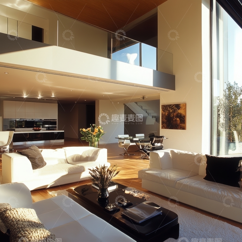 高清大图下载【趣麦麦图】现代客厅与开放式厨房设计