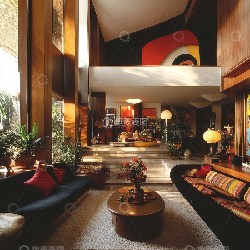 高清大图下载【趣麦麦图】现代客厅设计，色彩与光影交织