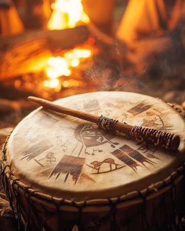 篝火旁的鼓与鼓槌