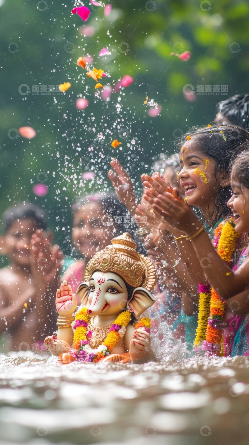 高清大图下载【趣麦麦图】欢庆节日，众人泼水洒花