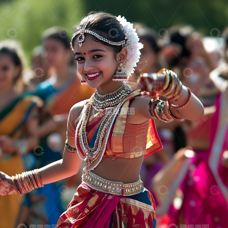 高清大图下载【趣麦麦图】小女孩身着传统服饰表演舞蹈