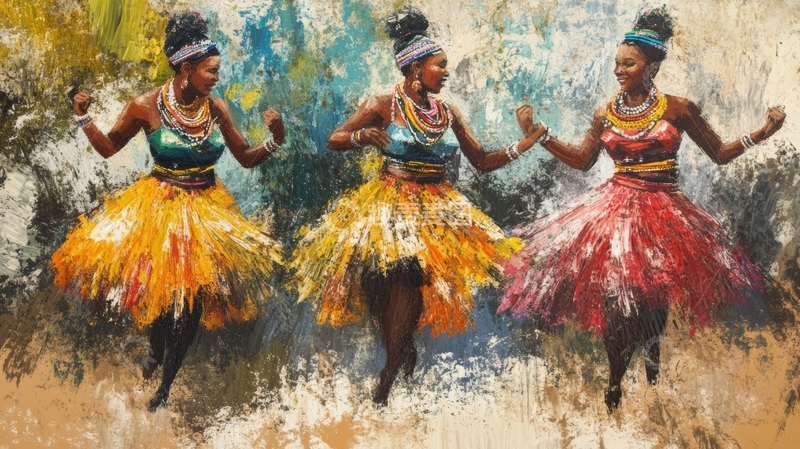 高清大图下载【趣麦麦图】三位舞者身着传统服饰翩翩起舞