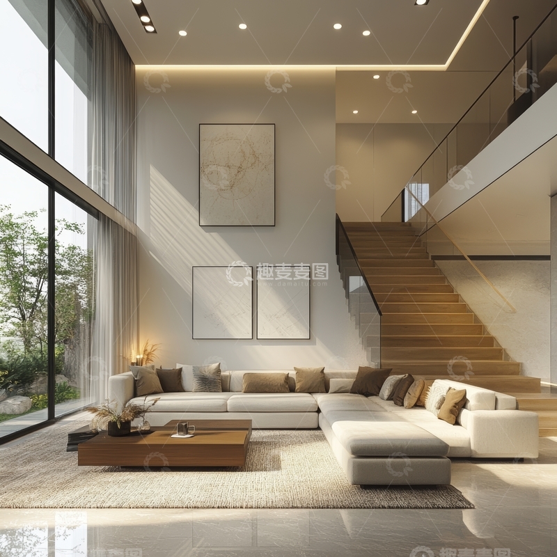 高清大图下载【趣麦麦图】现代客厅与楼梯设计