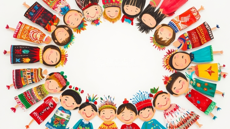 高清大图下载【趣麦麦图】多彩民族娃娃围成圆形图案