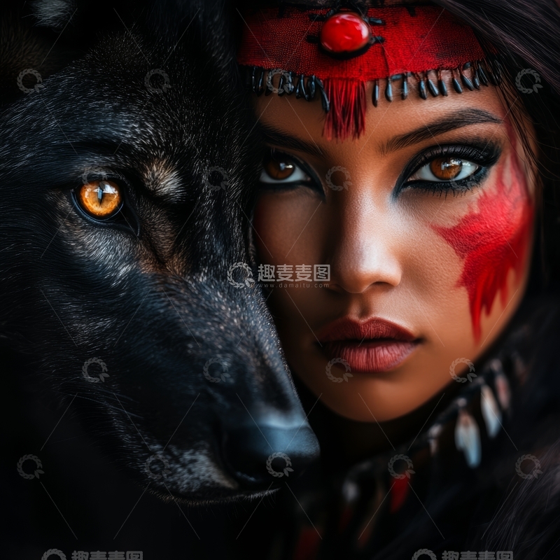 高清大图下载【趣麦麦图】红颜与黑狼的神秘相伴