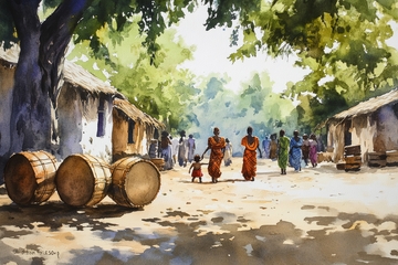 乡村生活：树荫下的日常景象