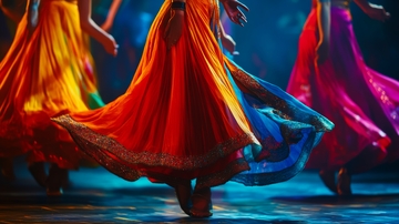 舞者旋转裙摆，色彩斑斓