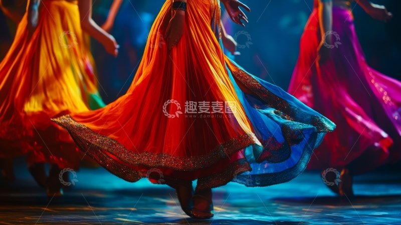 高清大图下载【趣麦麦图】舞者旋转裙摆，色彩斑斓
