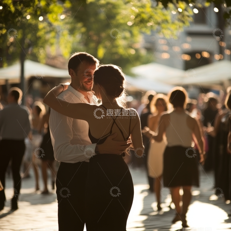 高清大图下载【趣麦麦图】户外广场上的情侣舞蹈