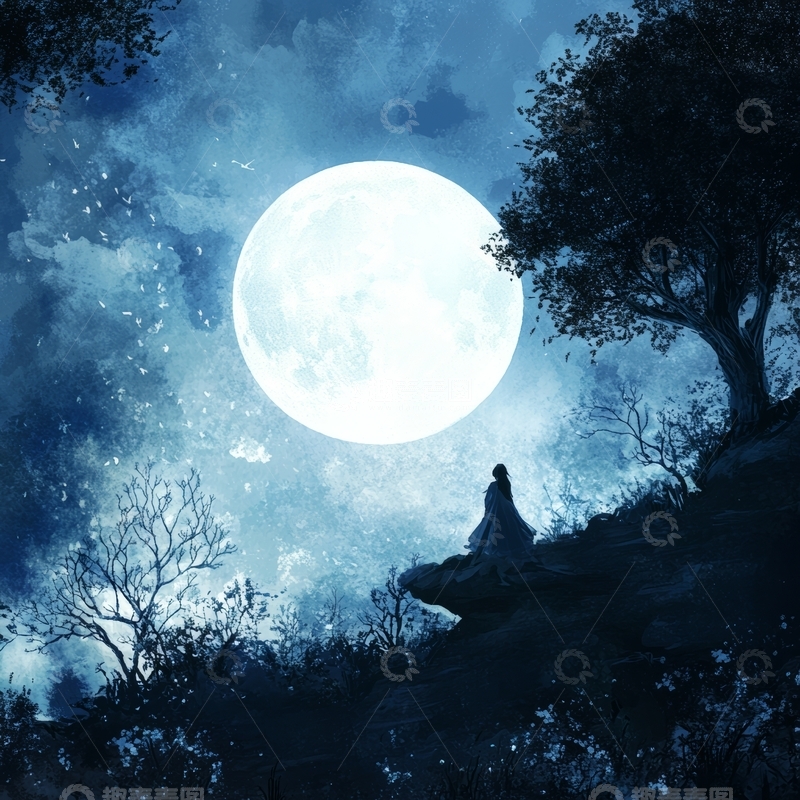 高清大图下载【趣麦麦图】月下林间独行者