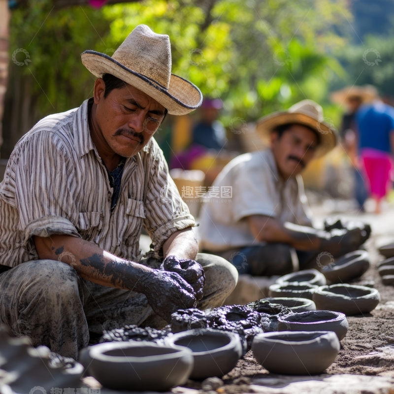 高清大图下载【趣麦麦图】工匠制作陶器，专注而熟练