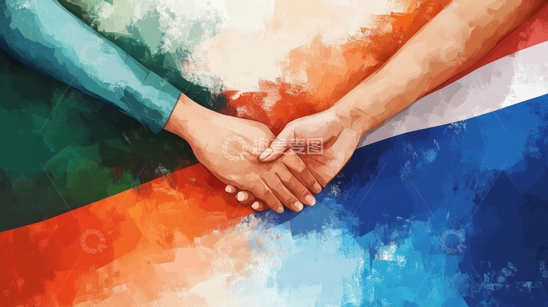 高清大图下载【趣麦麦图】双手相握，色彩斑斓背景