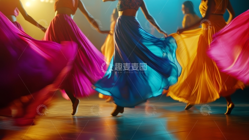 高清大图下载【趣麦麦图】色彩斑斓的舞裙在灯光下翩翩起舞