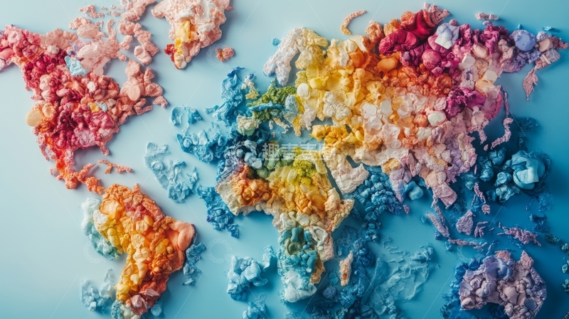 高清大图下载【趣麦麦图】彩色粉末构成的世界地图