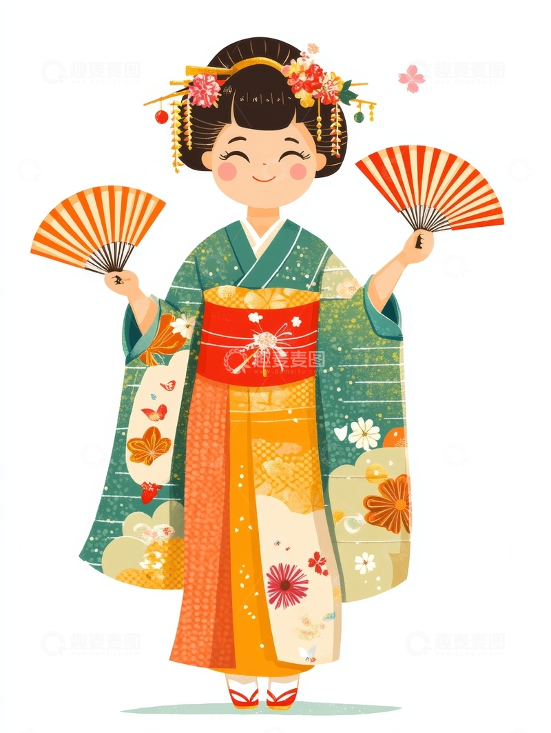 身穿和服手持折扇的女子