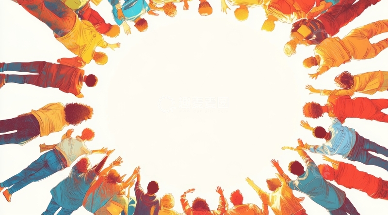 高清大图下载【趣麦麦图】人群围成圆圈，共同举手