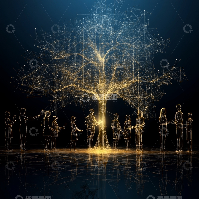 高清大图下载【趣麦麦图】网络树下的人群互动