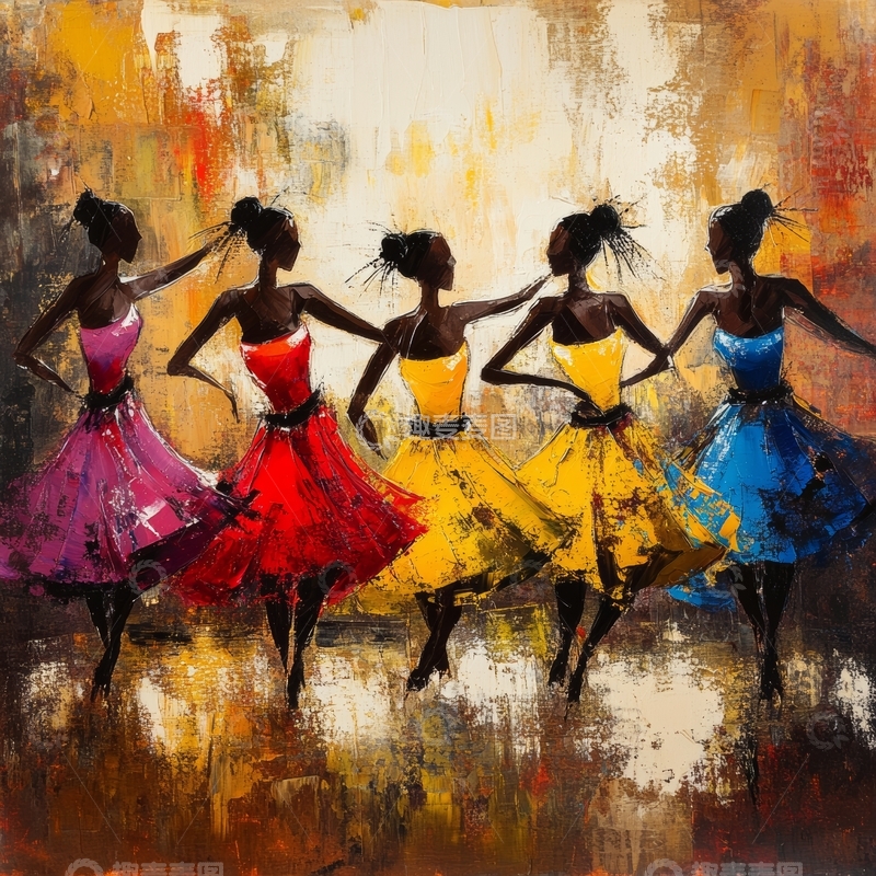 高清大图下载【趣麦麦图】五位舞者色彩斑斓的舞蹈
