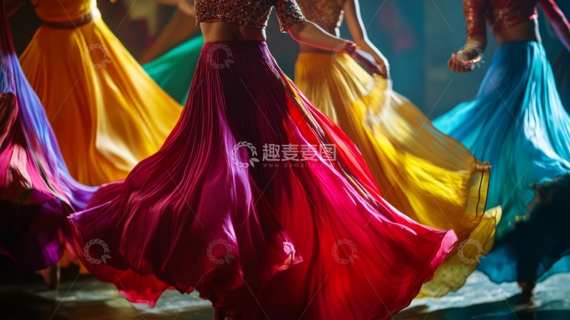 高清大图下载【趣麦麦图】色彩斑斓的舞裙在灯光下旋转