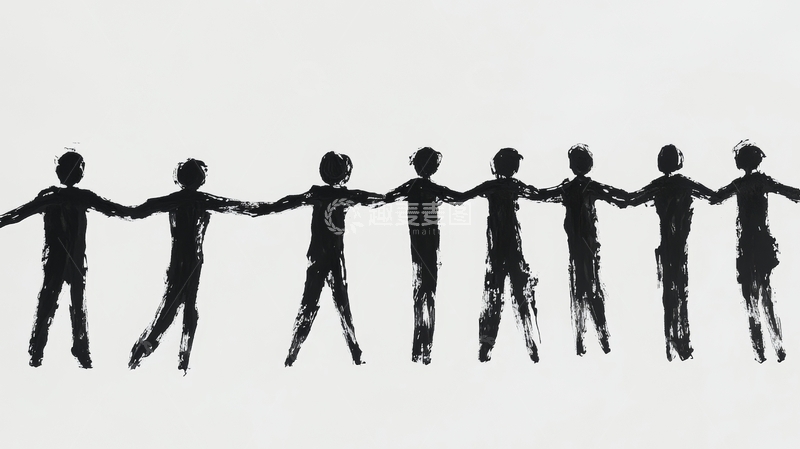 高清大图下载【趣麦麦图】手拉手的剪影人物链