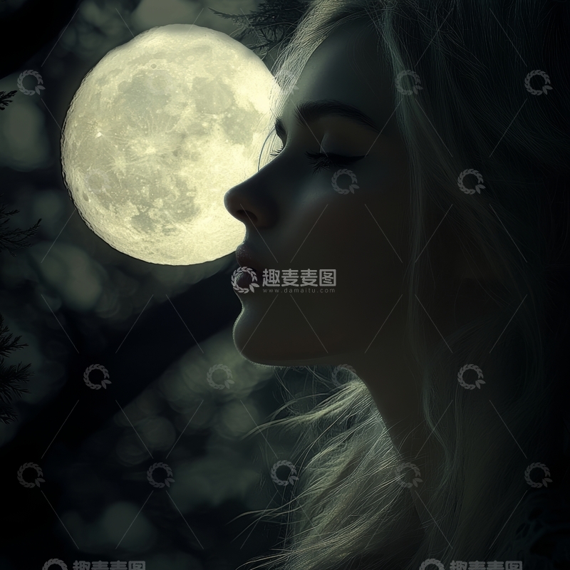 高清大图下载【趣麦麦图】月光下的侧脸