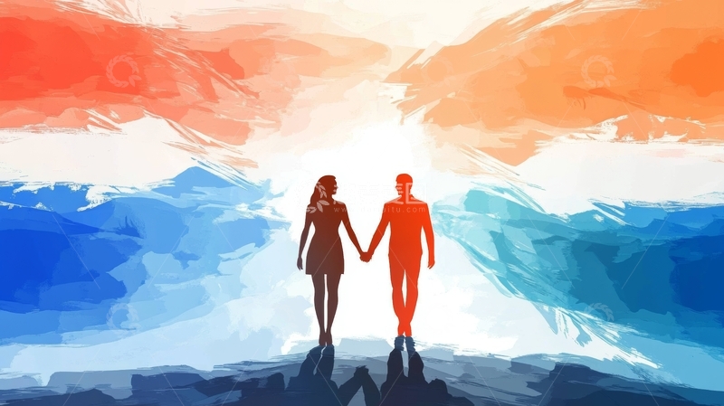 高清大图下载【趣麦麦图】携手情侣，共赏日出美景