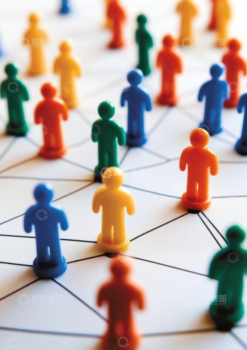 高清大图下载【趣麦麦图】彩色人形棋子连接网络图