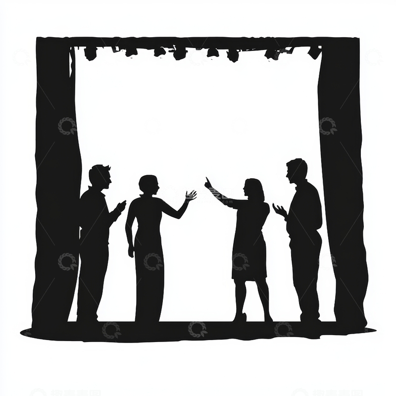 高清大图下载【趣麦麦图】舞台剪影：四人互动场景