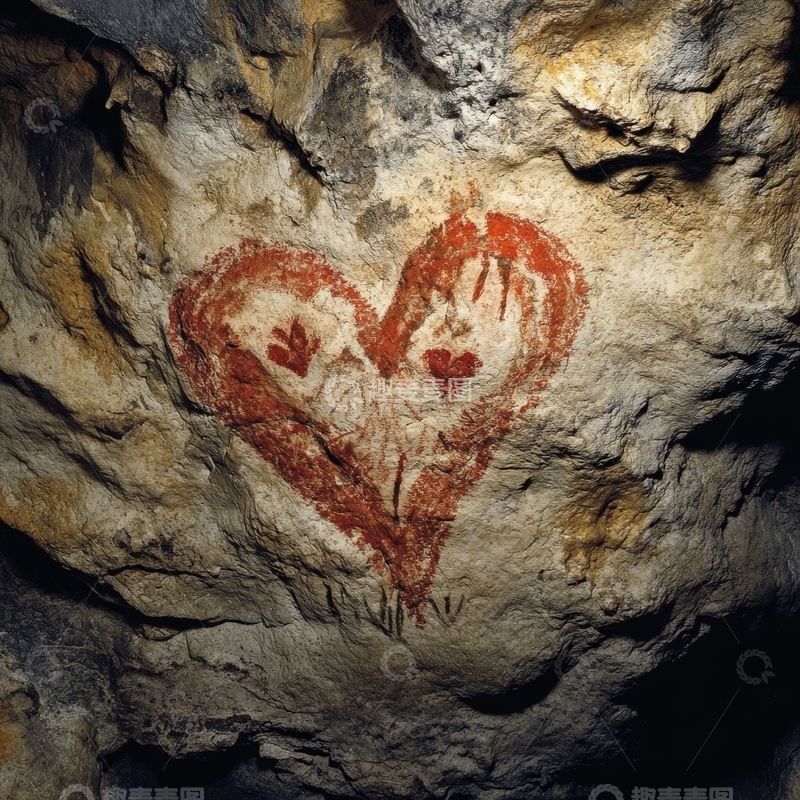 高清大图下载【趣麦麦图】洞穴壁画中的红色心形图案
