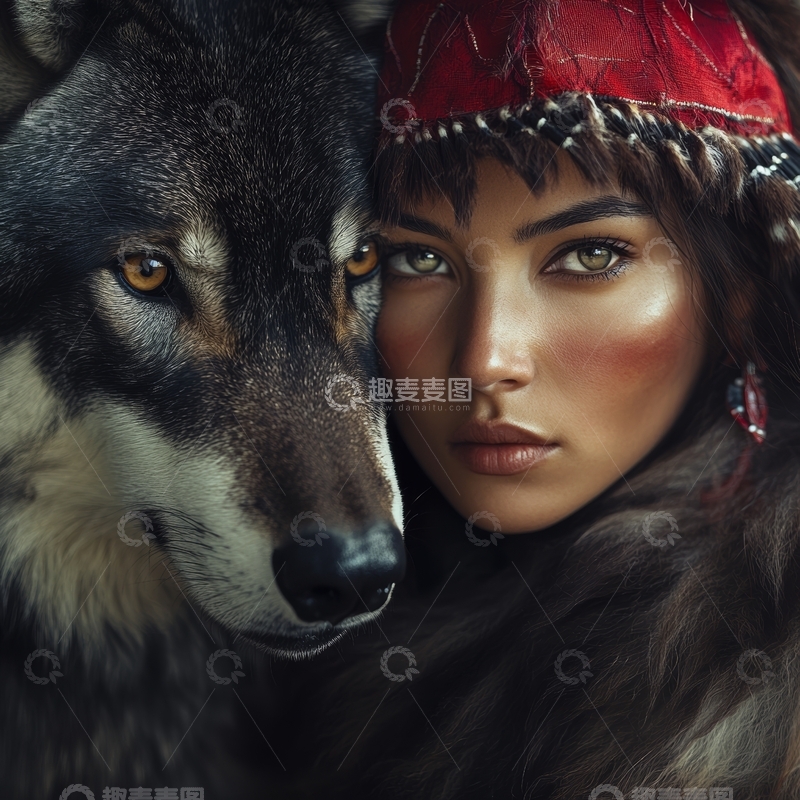 高清大图下载【趣麦麦图】女子与狼的亲密瞬间