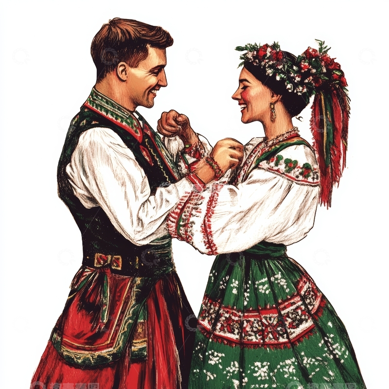 高清大图下载【趣麦麦图】传统服饰下的男女共舞