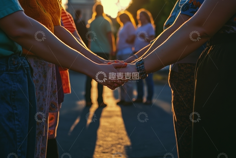 高清大图下载【趣麦麦图】夕阳下牵手的两人