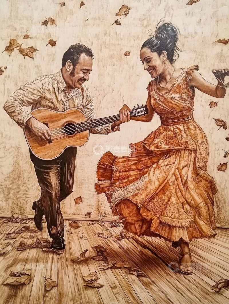 高清大图下载【趣麦麦图】吉他伴奏下的热情舞蹈