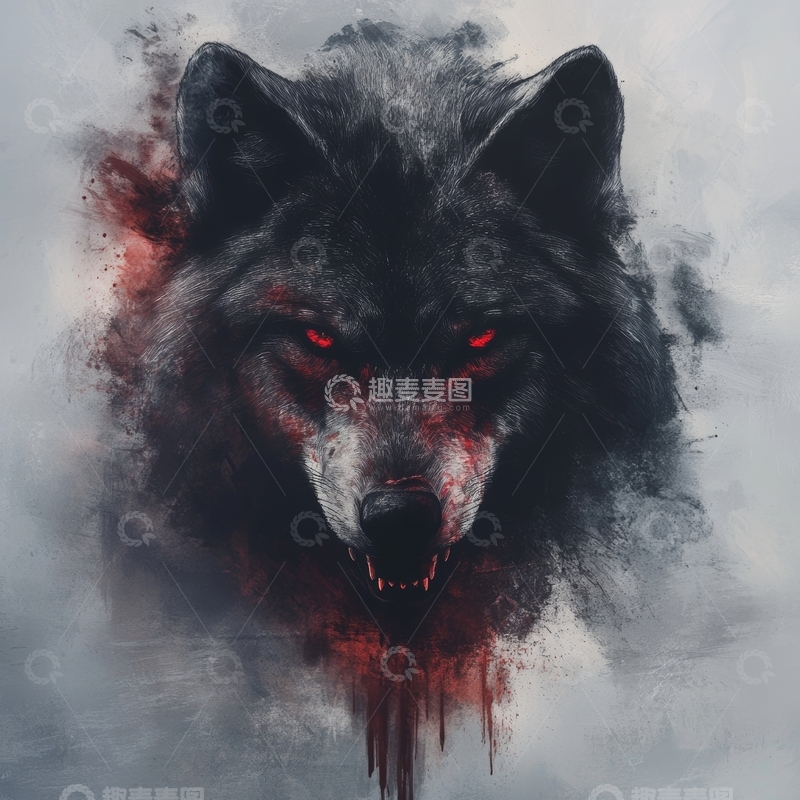 高清大图下载【趣麦麦图】怒目而视的黑狼