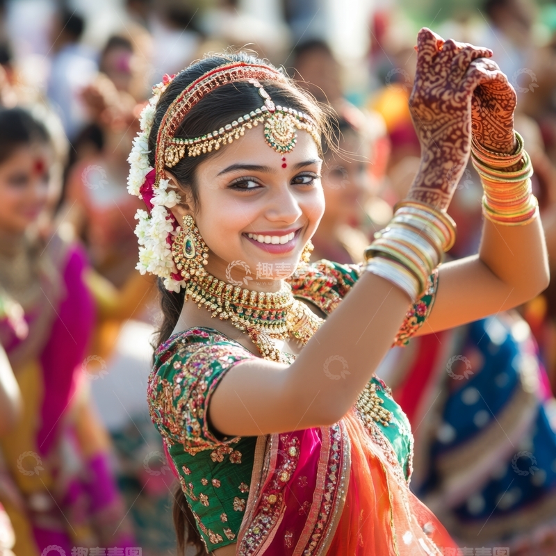 高清大图下载【趣麦麦图】印度女子身着传统服饰翩翩起舞