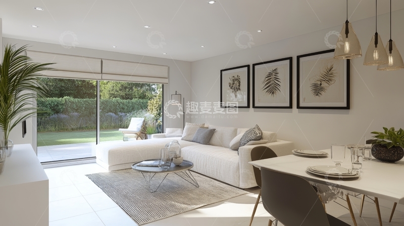 高清大图下载【趣麦麦图】现代简约客厅与餐厅相连设计