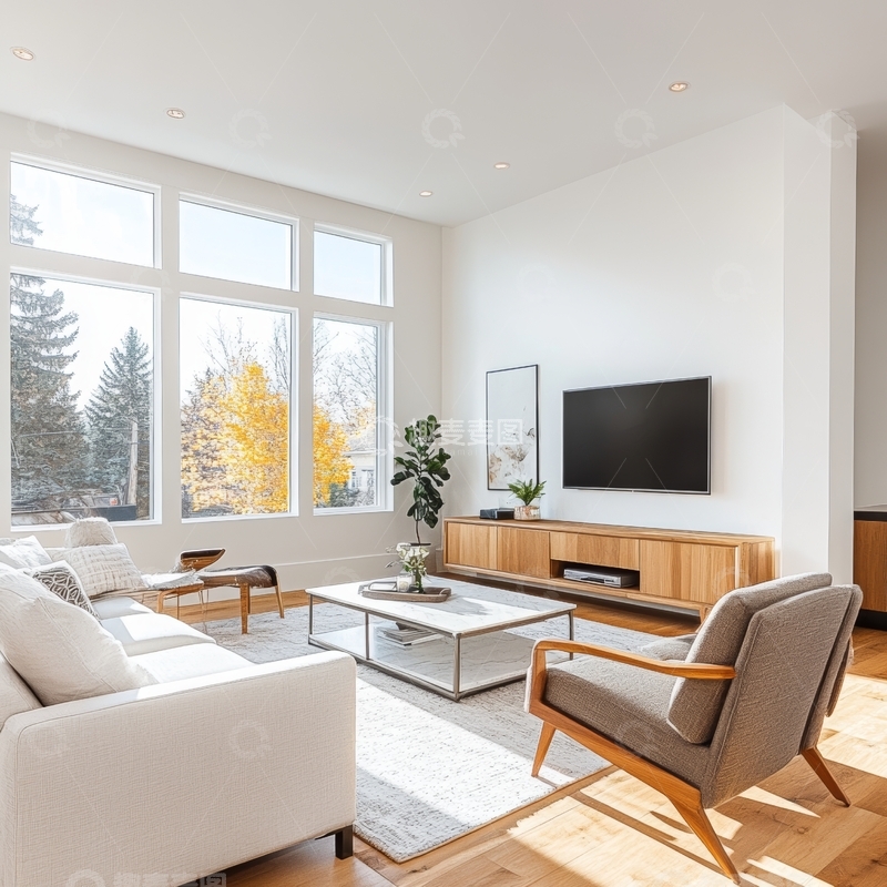 高清大图下载【趣麦麦图】现代简约客厅，大窗采光充足