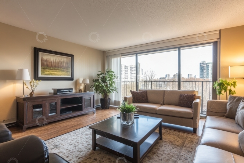 高清大图下载【趣麦麦图】现代客厅，落地窗与城市景观