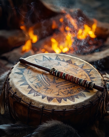 篝火旁的鼓与鼓槌