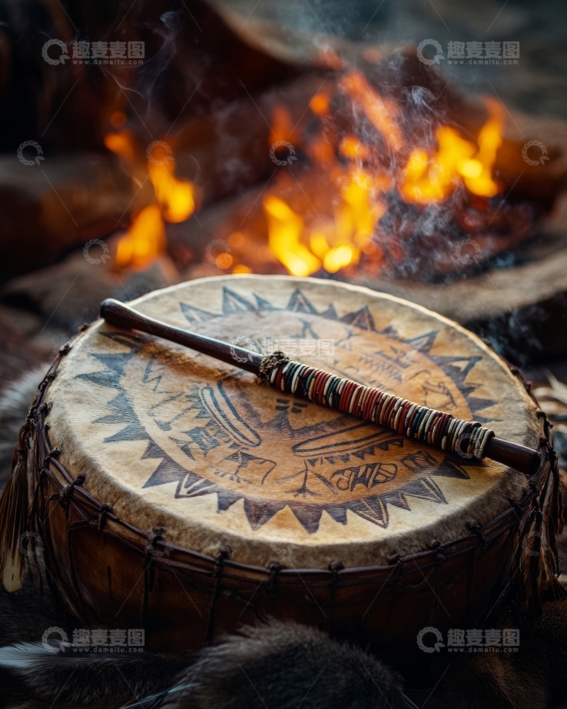 高清大图下载【趣麦麦图】篝火旁的鼓与鼓槌