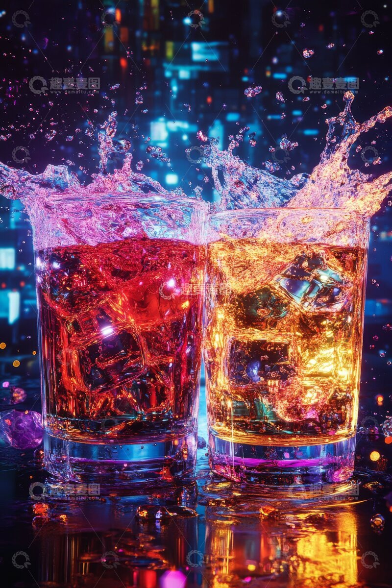 高清大图下载【趣麦麦图】霓虹灯光下的冰爽饮品