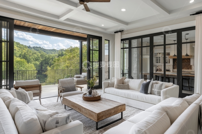 高清大图下载【趣麦麦图】现代客厅与户外景观的完美融合