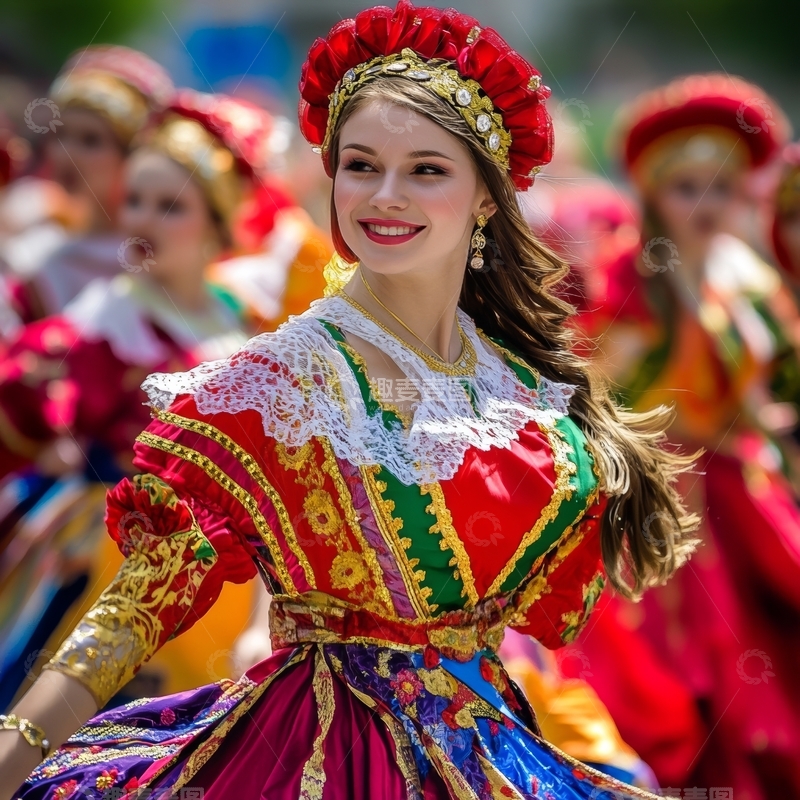 高清大图下载【趣麦麦图】身着传统服饰的女子在节日中微笑