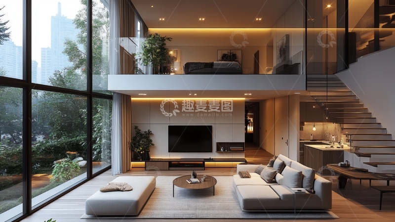 高清大图下载【趣麦麦图】现代双层住宅客厅设计