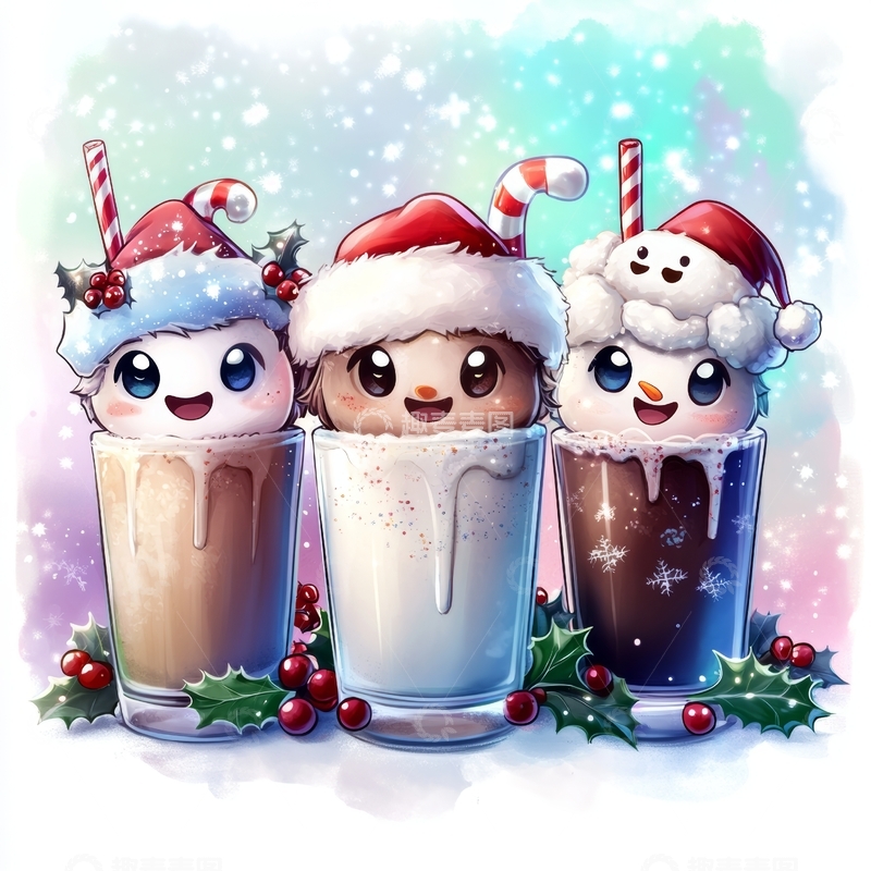 高清大图下载【趣麦麦图】圣诞主题饮品与可爱角色